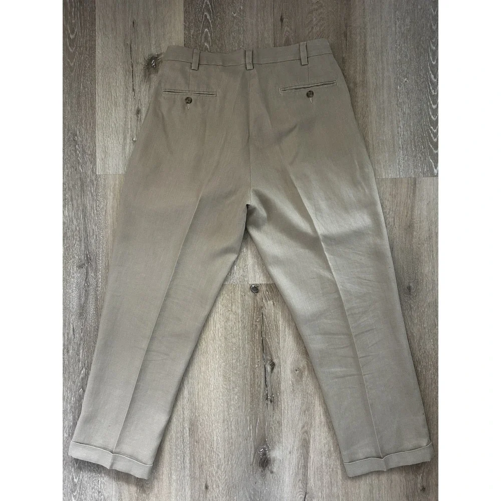 Jos A Bank Travelers Collection‎ 100% Linen Dress Pants 34x29 Tan Pleated Cuffed